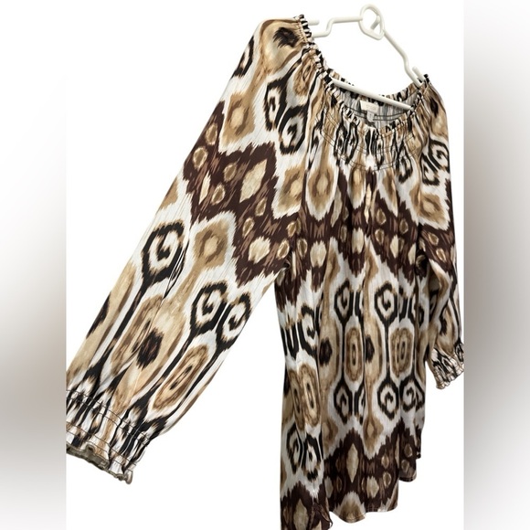 Chico's Women's Beige Brown Tan Aztec Print 3/4 Sleeve Tunic Top - Picture 3 of 6